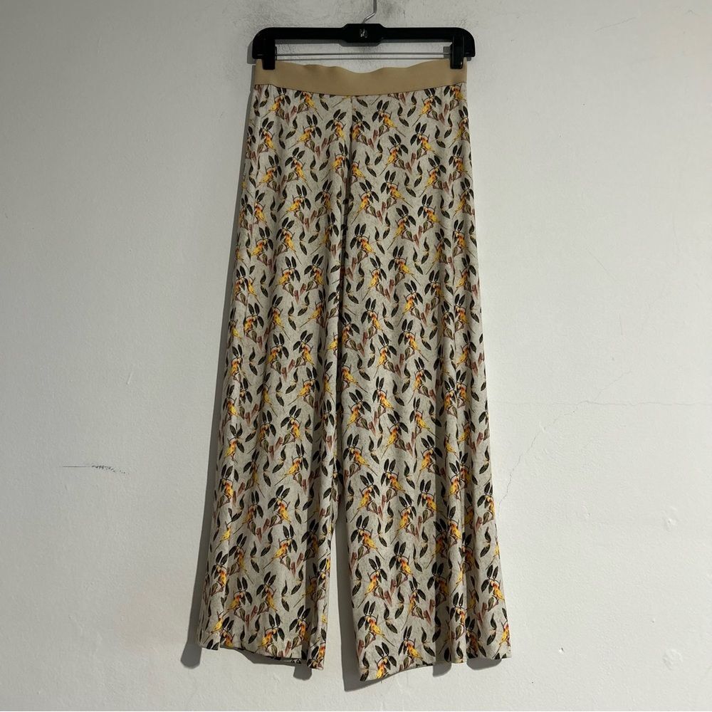Animapop Bird Print Pull On Wide Leg Pants XS Art to Wear Contemporary
